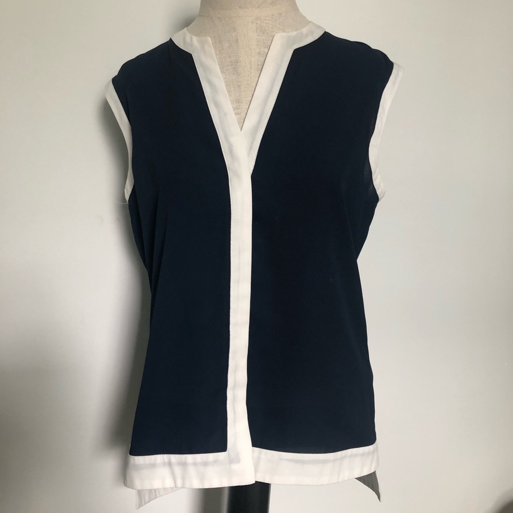 Vince Camuto Sleeveless Navy Top with White Trim